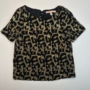 Anthropologie/Hutch Short Sleeve Velvet and Metallic Leopard Top with Bow